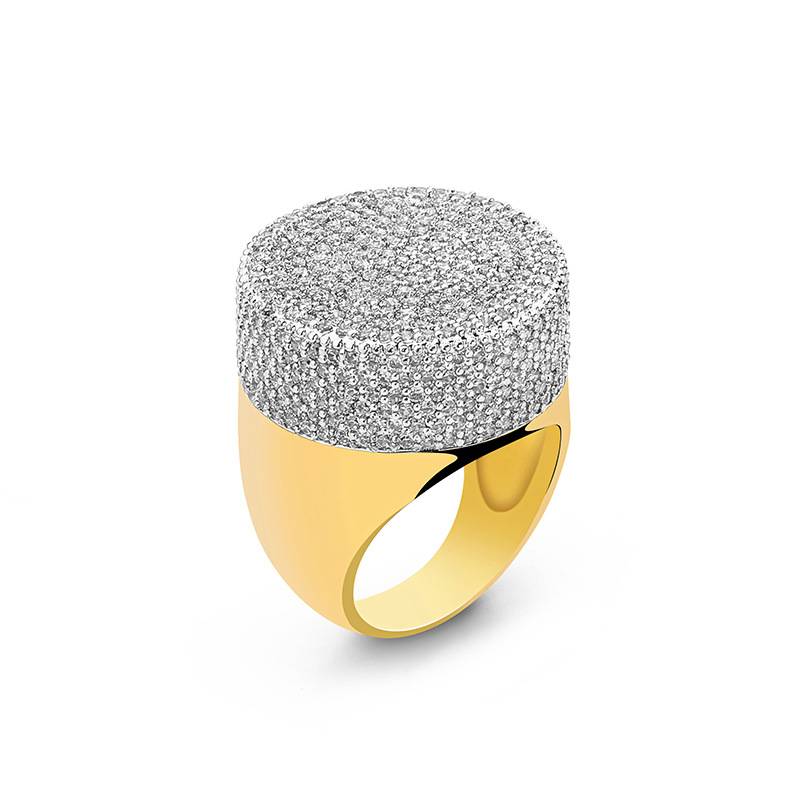 ebay亚马逊热款欧美男士戒指 个性微镶锆石镀金嘻哈大头戒指饰品