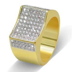 New High Quality Hip Hop Ring Micro Pave Bling CZ Stones All Iced Out 18K Gold Plated Mens Punk Rings Fashion Jewelry Gift Party