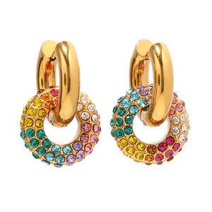 New High Quality Waterproof 18k Gold Plated Stainless Steel Fashion Jewelry Earrings Colorful Cubic Zirconia Donut Hoop Earrings
