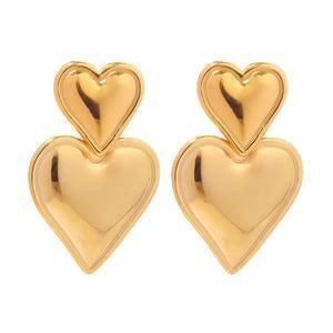 2023 New Luxury Trendy Double Heart Shaped Earrings Stainless Steel Gold Plated Smooth Love Titanium Drop Earrings Jewelry Women