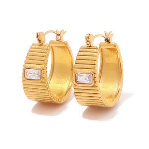 New Chunky Square Zircon Inlaid Hoop Earrings Women Stud 18K Gold Plated Stainless Steel Statement Fashion Jewelry Earrings Sets