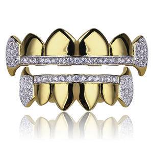 High Quality HipHop Bling Teeth Grillz Set Iced Out Grillz Cubic Zircon Micro Pave Top Bottom Charm Grills For Men Women Jewelry