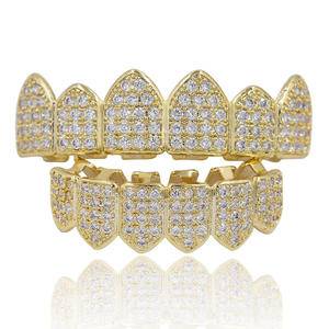 High Quality Iced Out Bling Zircon Teeth Grillz For Men Women Top Bottom Charm Grills Set Cubic Zircon Tooth Gift Hiphop Jewelry