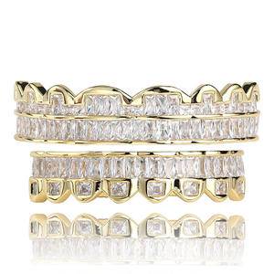 New High Quality Baguette Teeth Grillz For Teeth Top Bottom Set Grills Dental Mouth Hip Hop Fashion Jewelry Rapper Jewelry Gifts