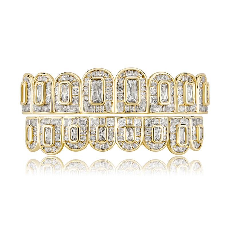New High Quality Baguette CZ Grillz Teeth Custom Zircon Gold Teeth Grillz Hip Hop Rapper Personalized Men Women Iced Out Jewelry