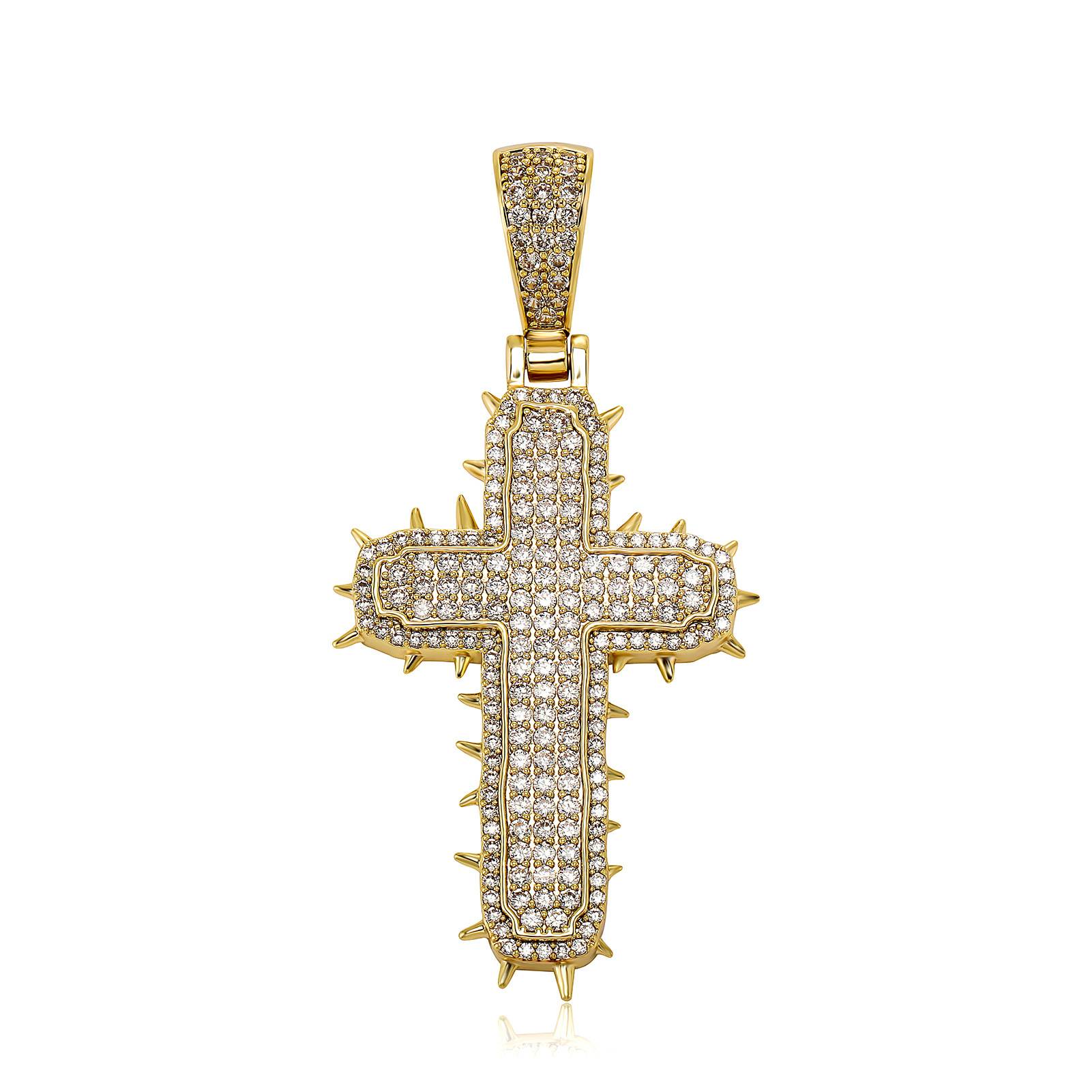 High Quality Popular Fashion Jewelry Iced Out Zircon Cactus Necklace Brass Material Cross Pendant Necklace Ice Out Bling Jewelry