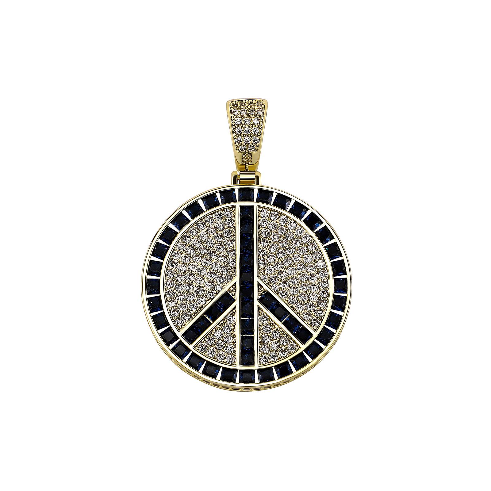 High Quality Wholesale New Fashion Hip Hop Jewelry 14K Gold Plated Iced Out CZ Peace And Love Medallion Pendant Necklace Jewelry