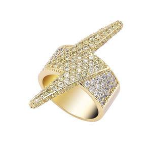 New Flashing Lightn Style Ring Hip Hop Gold Plated Full Iced Out Bling Ring Micro Pave Cubic Zircon Stones Round Rings Men Gifts