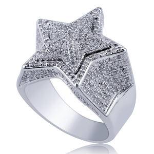 New Hip Hop Five Star Rings Silver Iced Out Cubic Zircon Ring Men Bling Party Jewelry Five-Pointed Fashion Jewelry Rings For Men