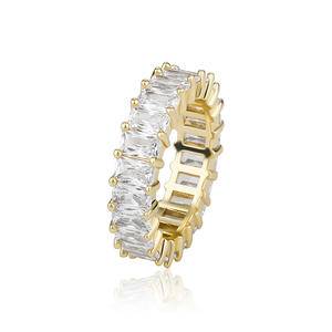 New Bling Baguette Gold Plated Rings Iced Out Square CZ Cubic Zircon Couple Fashion Jewelry Rings Luxury Jewelry For Women Gifts