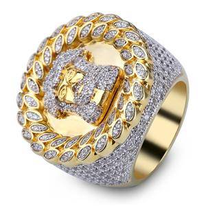 New Hip Hop Ring Micro Pave CZ Cubic Zircon Jesus Ring All Iced Out Gold Color Plated Personality Fashion Jewelry Rings For Men