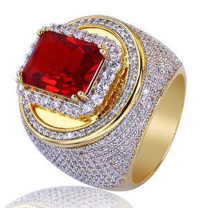 Iced Out Hip Hop Ring Gold Plated Cubic Zircon Big Red Stone Ring Personality Fashion Jewelry Rings Men Women Jewelry Lover Gift