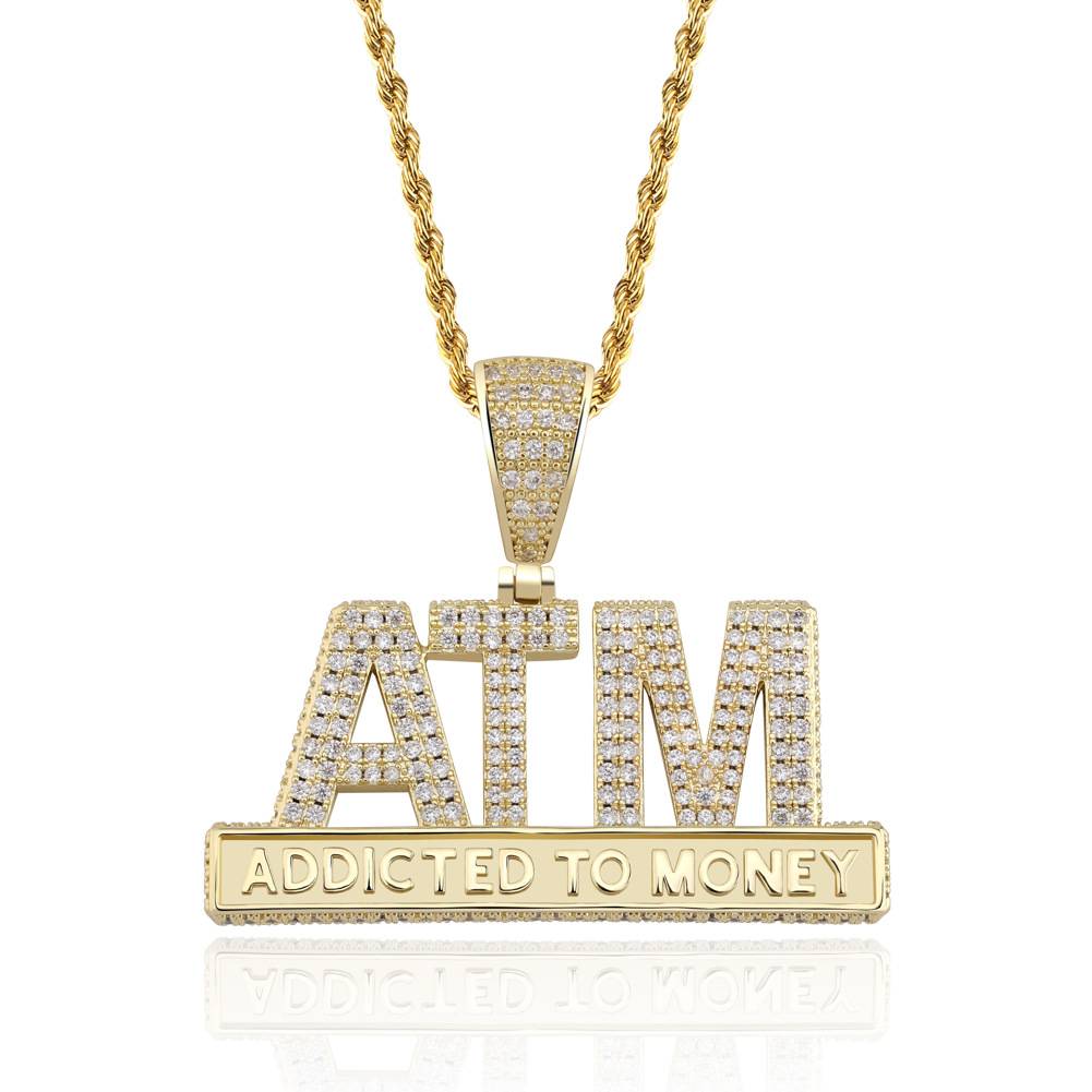New Iced Out Cubic Zircon ATM Pendant Necklaces Gold Silver Color Personality Hip Hop Fashion Jewelry Pendants Charms For Gifts
