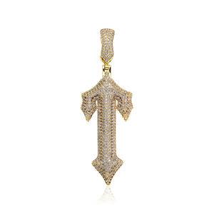 Hip Hop Gold Plated Sword Pendant Full CZ Zircon Cross Necklace Men Iced Out Cross Pendant Fashion Jewelry Pendants For Necklace