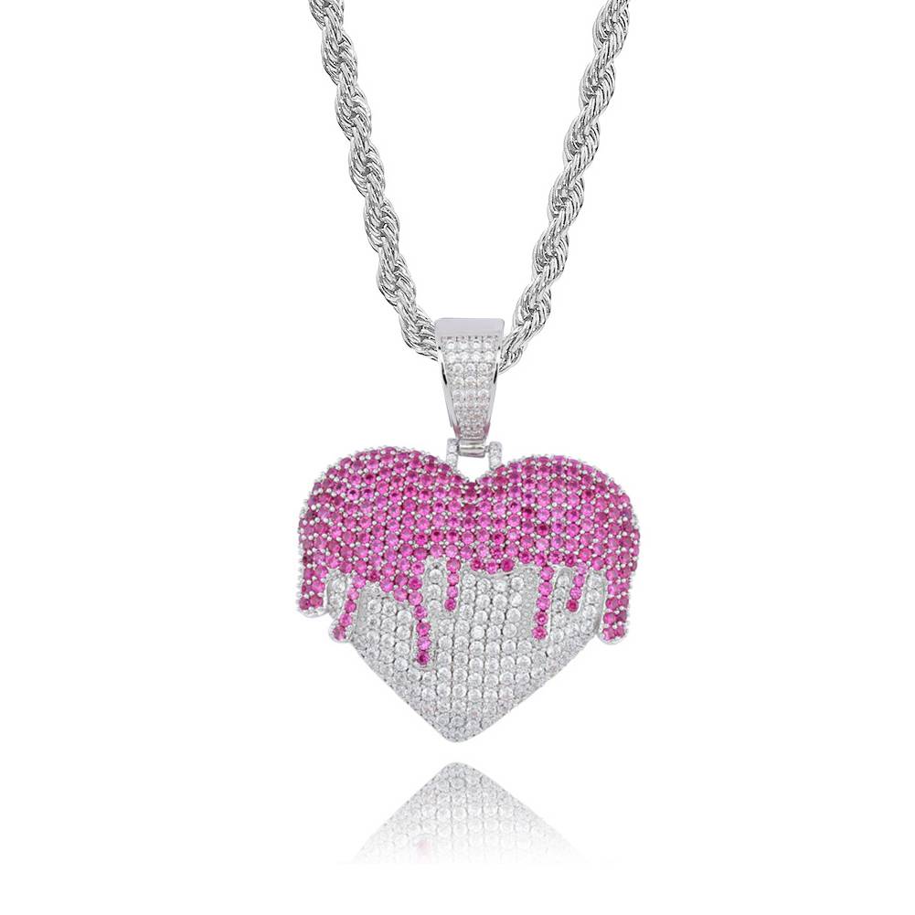 New Heart Pendant Necklace Bling Ice Out Cubic Zircon Paved Hip Hop Fashion Jewelry Pendants Charms Rock Jewelry Gift For Lovers