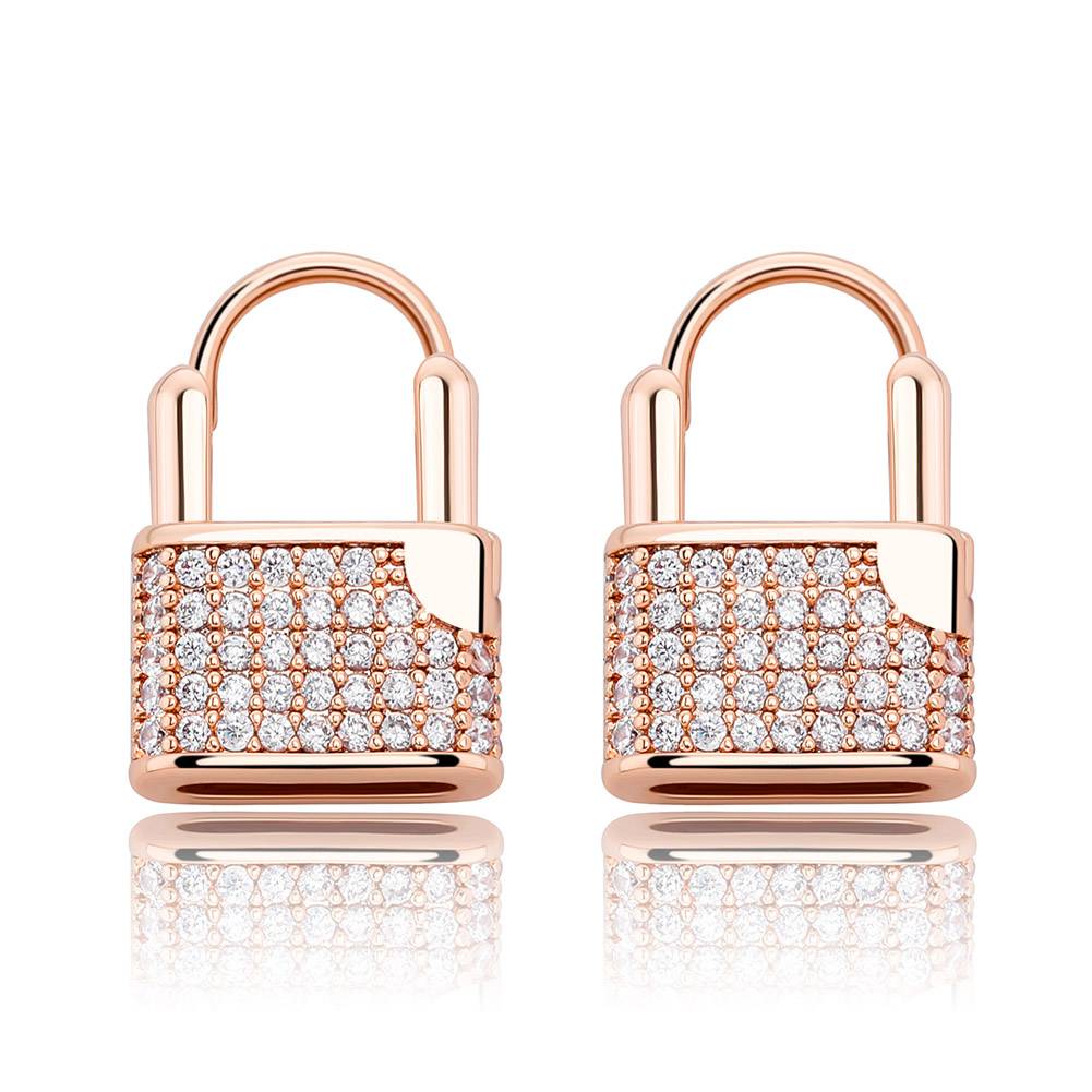 Unique Design Lock Shape Earrings Women Luxury Gold Plated Full Zircon Women Jewelry Mini Hoop Earring Fashion Jewelry Earrings