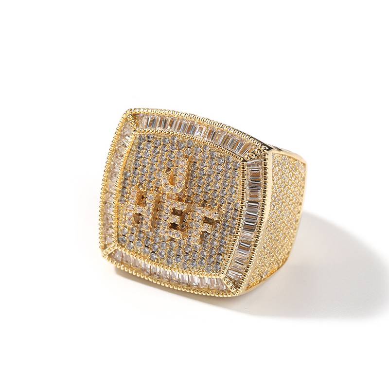 欧美嘻哈新品DIY迷你字母戒指铜镶锆石夸张小众方形指环饰品