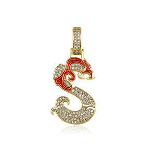 High Quality Drop Oil Dragon Totem Design 26 Letters Pendant Iced Out Initial A-Z CZ Zircon Four Colors Fashion Jewelry Pendants