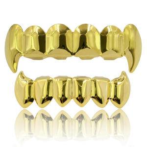 Hip Hop Jewelry Teeth Grillz For Teeth Top Bottom Grills Set Brass Silver Rose Gold Plated Vampire Teeth Best Gift For Christmas