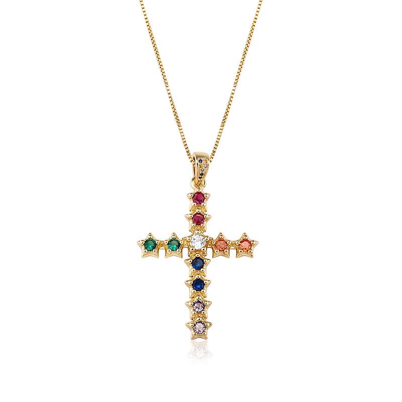 New Colours Iced Out Bling Cubic Zircon Gold Plated Cross Pendant Necklaces Hip Hop Fashion Jewelry Pendants Charms Women Gifts