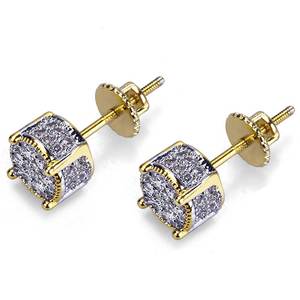 New HipHop Rock Gold Color Iced Out Micro Pave CZ Stone Lab Stud Earrings With Screw Back For Men Women Fashion Jewelry Earrings