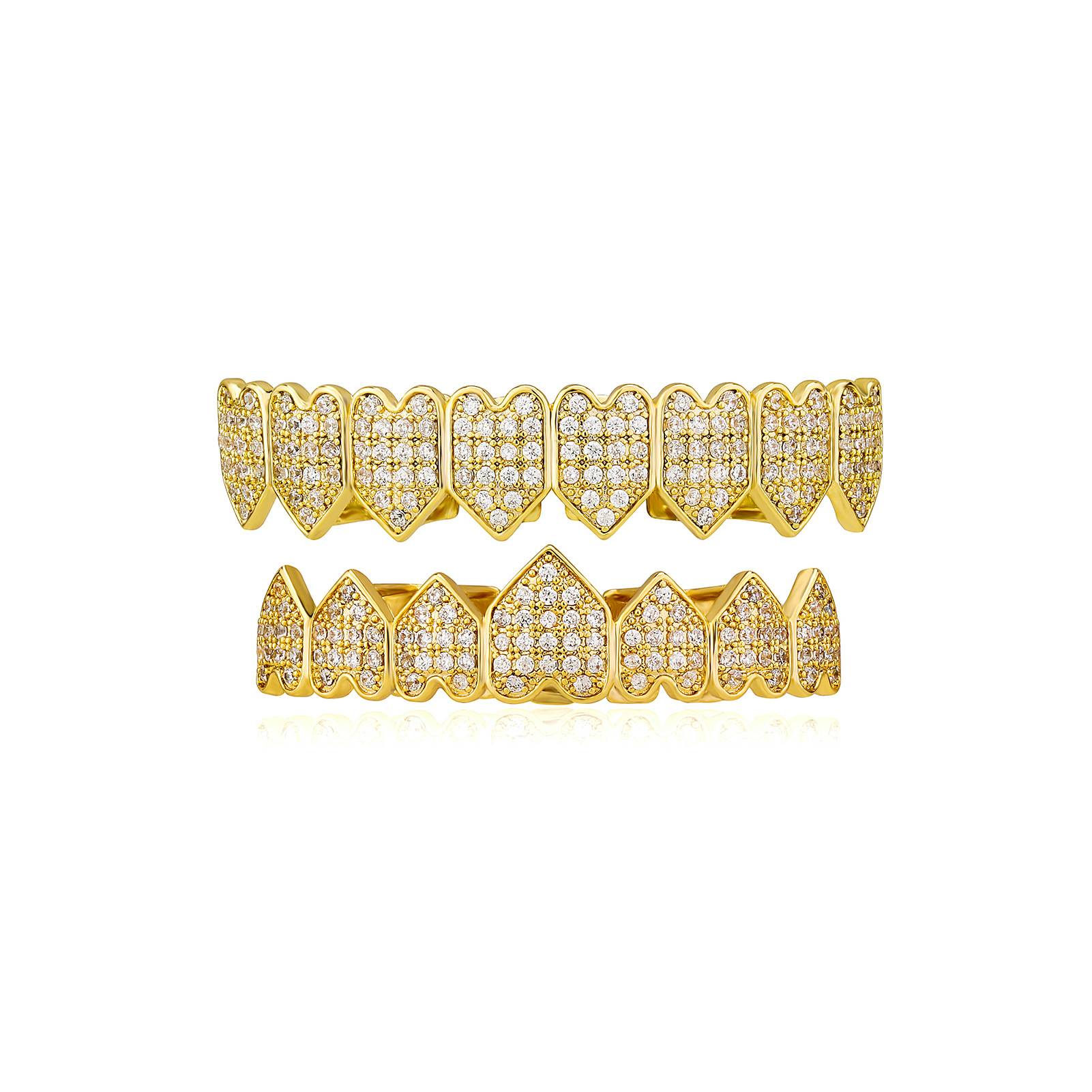 Iced Out Hip Hop Grills Teeth Grillz Set For Unisex Top Bottom Mouth Heart Teeth Grills Shiny Full CZ Fashion Jewelry For Gifts