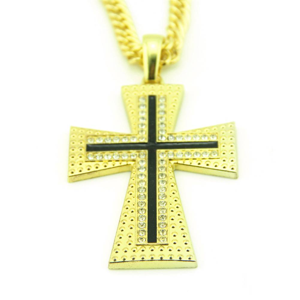 欧美外贸饰品嘻哈说唱镶钻十字架项链 夜店街舞十字架颈链挂件