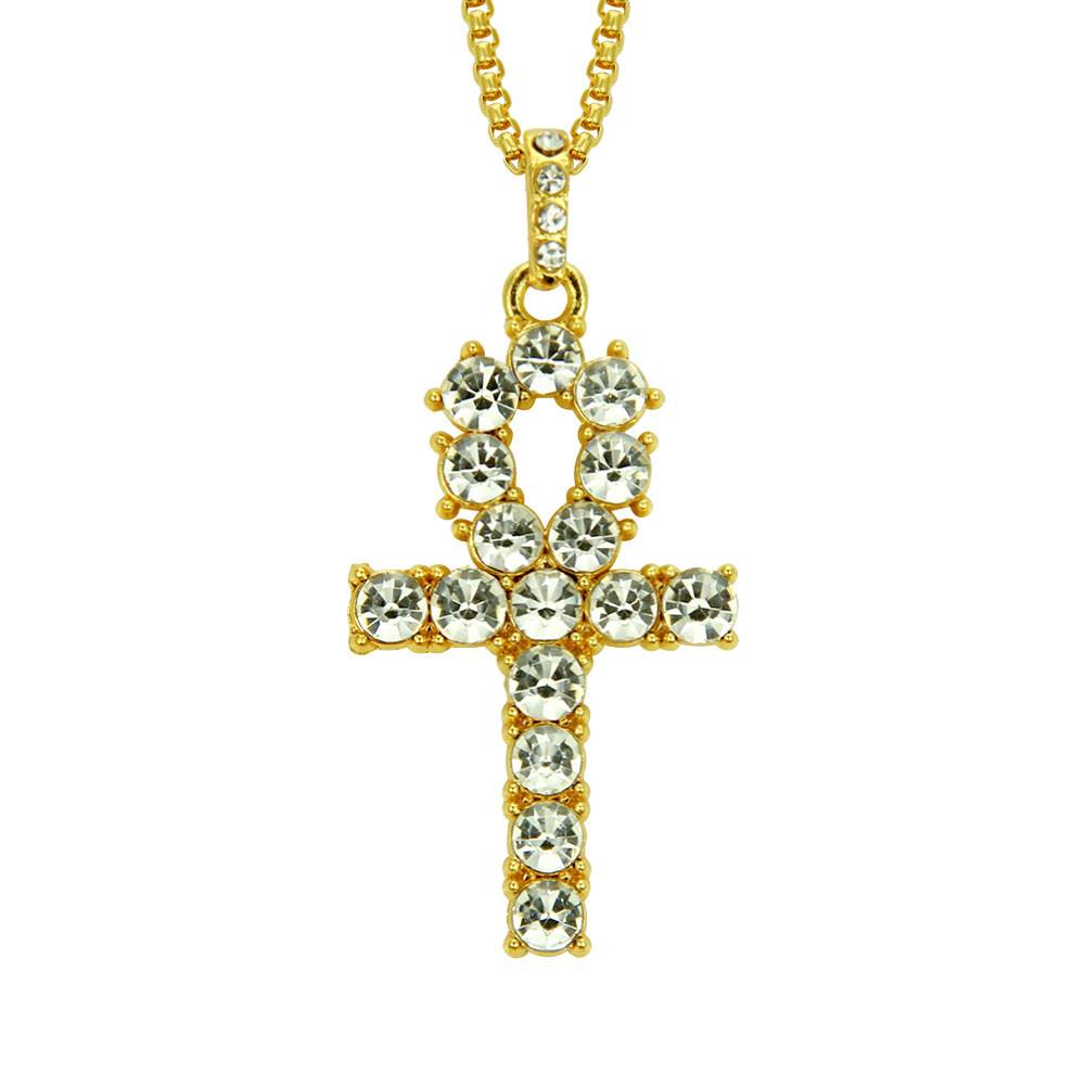欧美ebay亚马逊热销爆款埃及十字架嘻哈镶钻吊坠长款男式项链