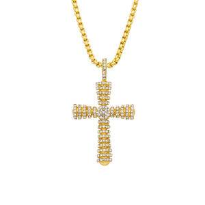 Trendy Hip Hop Alloy Gold Plated Cross Necklaces Crystal Christian Jesus Cross Pendant Necklace For Men Women Iced Out Jewelry