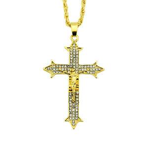 Fashion Popular Alloy Iced Full Crystal Rhinestone Jewelry Cross Pendant For Men Christian Jesus Cross Pendant Necklace Jewelry
