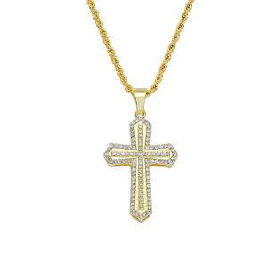 Fashion Hiphop Ice Out Jewelry Crystal Rhinestone Cross Pendant Alloy Gold Plated Christian Jesus Cross Pendant Necklace Jewelry