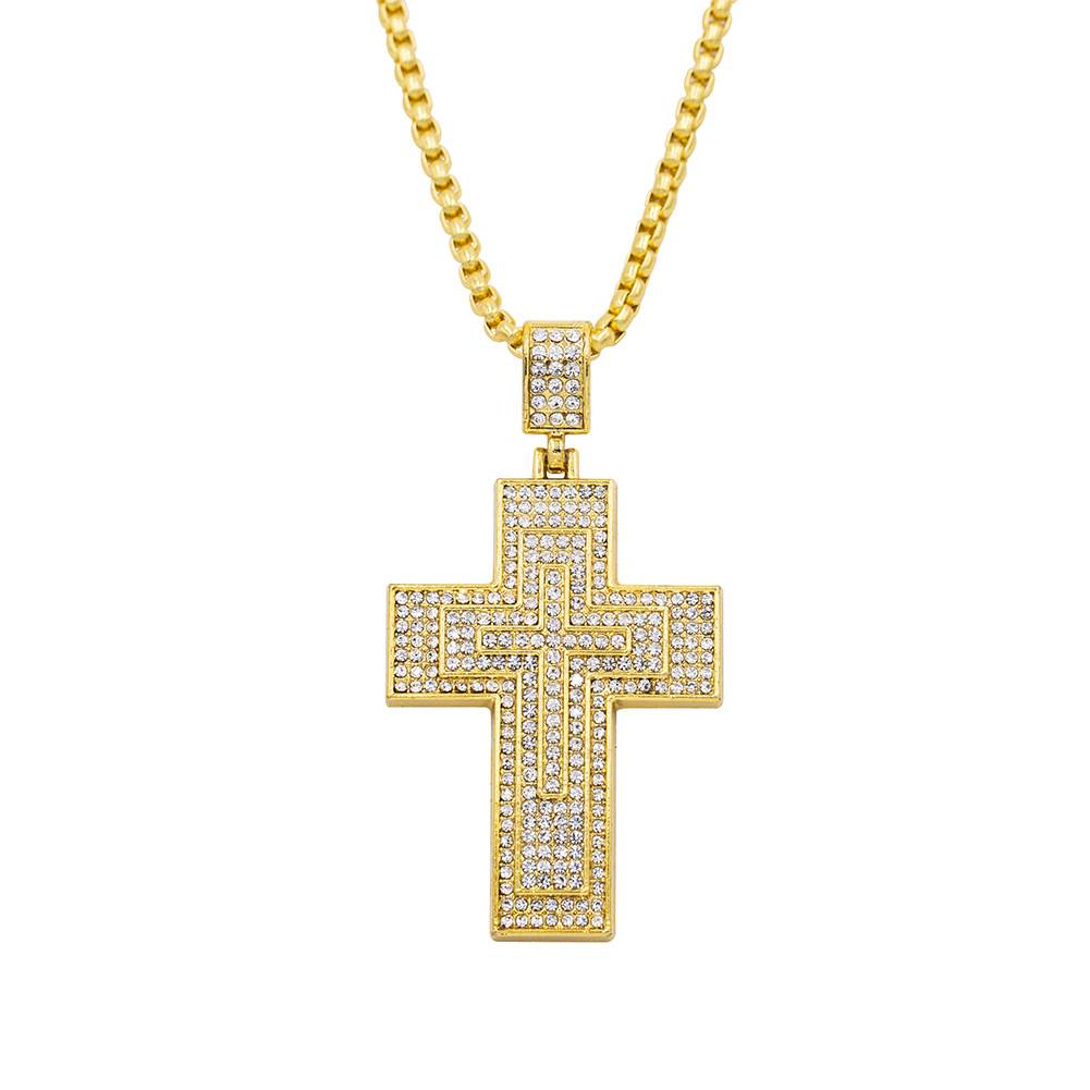 Double Layer Cross Convex Arc Pendants Bling Iced Out Crystal Rhinestone Hip Hop Christian Jesus Cross Pendant Necklace Jewelry