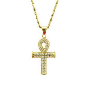 Iced Out Bling Bling Rhinestone Jewelry Egyptian Ankh Pendant Necklace Crystal Alloy Ankh Pendant Hip Hop Mens Necklaces Jewelry