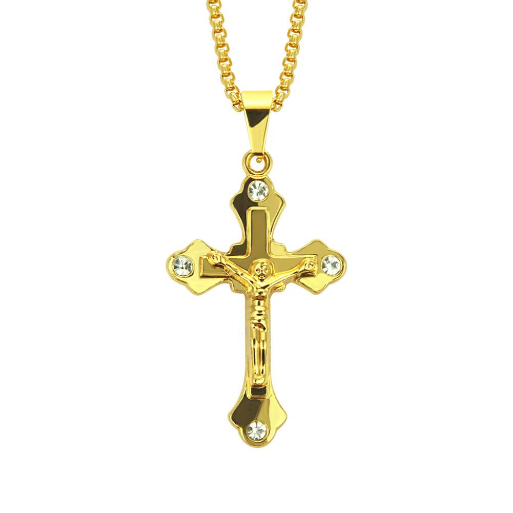 Wholesale Iced Out Cross Charms Alloy Jewelry Christian Jesus Cross Pendant Necklace Jewelry Hip Hop Crystal Rhinestone Necklace
