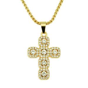 Wholesale Fashion Hip Hop Zinc Alloy Gold Plated Iced Out Full Crystal Rhinestone christian jesus Cross Pendant Necklace Jewelry
