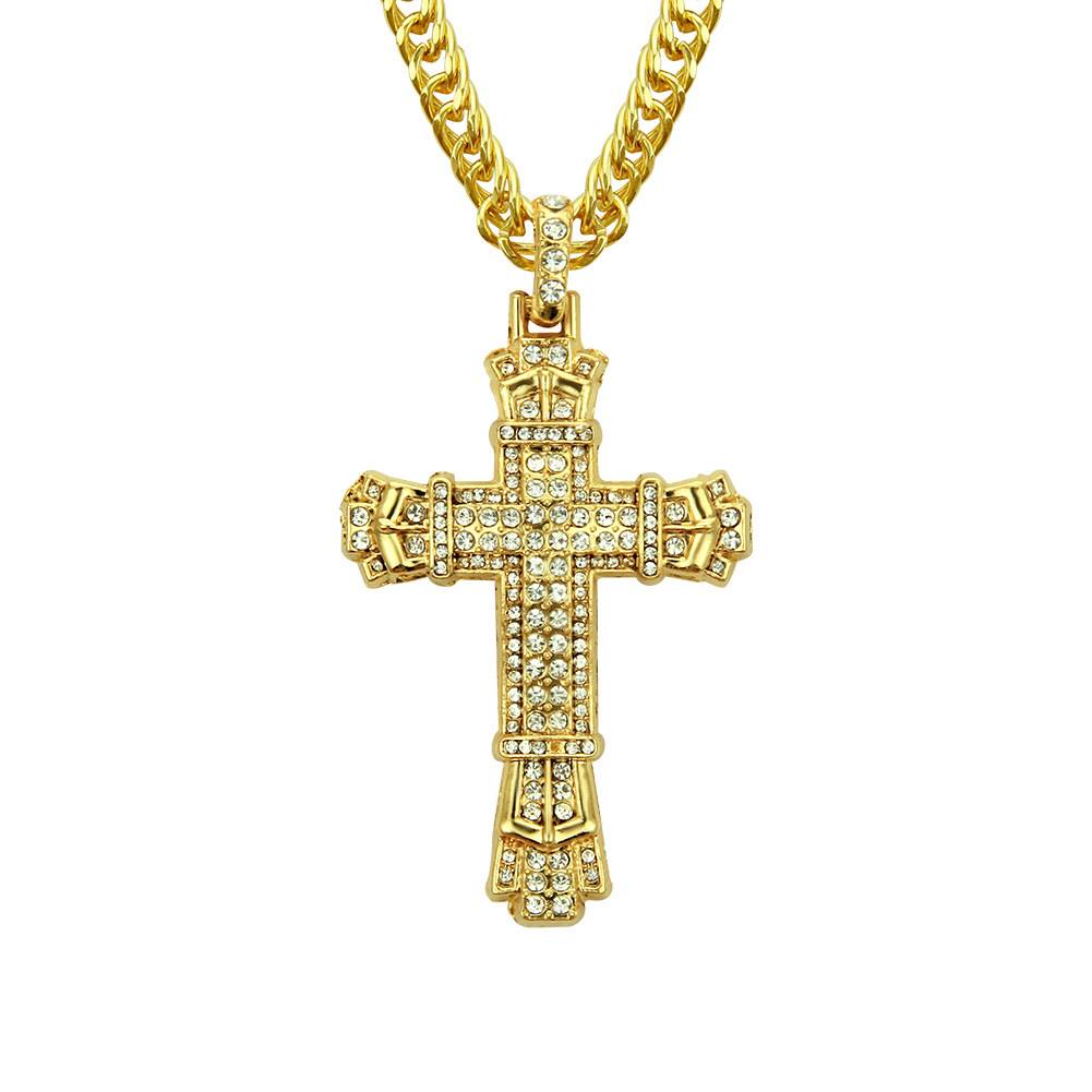 欧美爆款新品 嘻哈镶满钻饰品十字架吊坠项链 男士饰品挂件