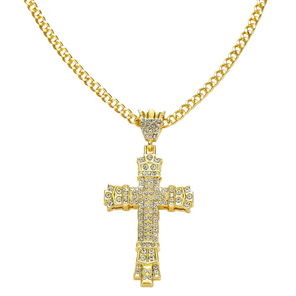 New Fashion Statement Rhinestone Jewelry With Cuban Chain Crystal Cross Pendants Christian Jesus Cross Pendant Necklace Jewelry