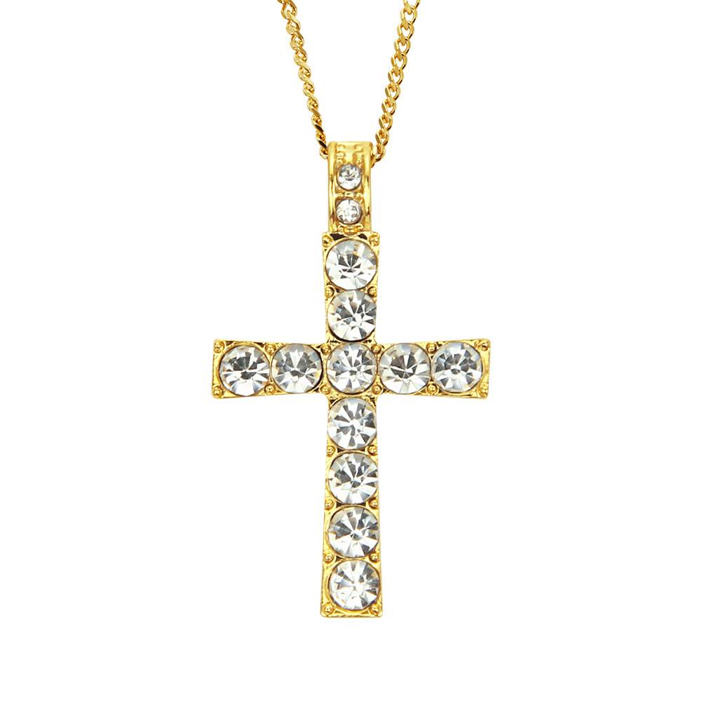 New Hip Hop Alloy Gold Plated Christian Jesus Cross Pendant Necklace Religious Jewish With Cuban Chain Fashion Pendant Accessory