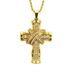 Luxurious Zinc Alloy Gold Plated Christian Jesus Cross Pendant Necklace Iced Out Crystal Rhinestone Cross Charm Necklace Jewelry