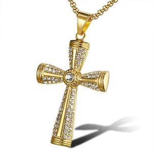 Crystal Jewelry Vintage Retro Hip Hop Iced Out Thick Chunky Cross Stainless Steel Christian Jesus Cross Pendant Necklace Jewelry