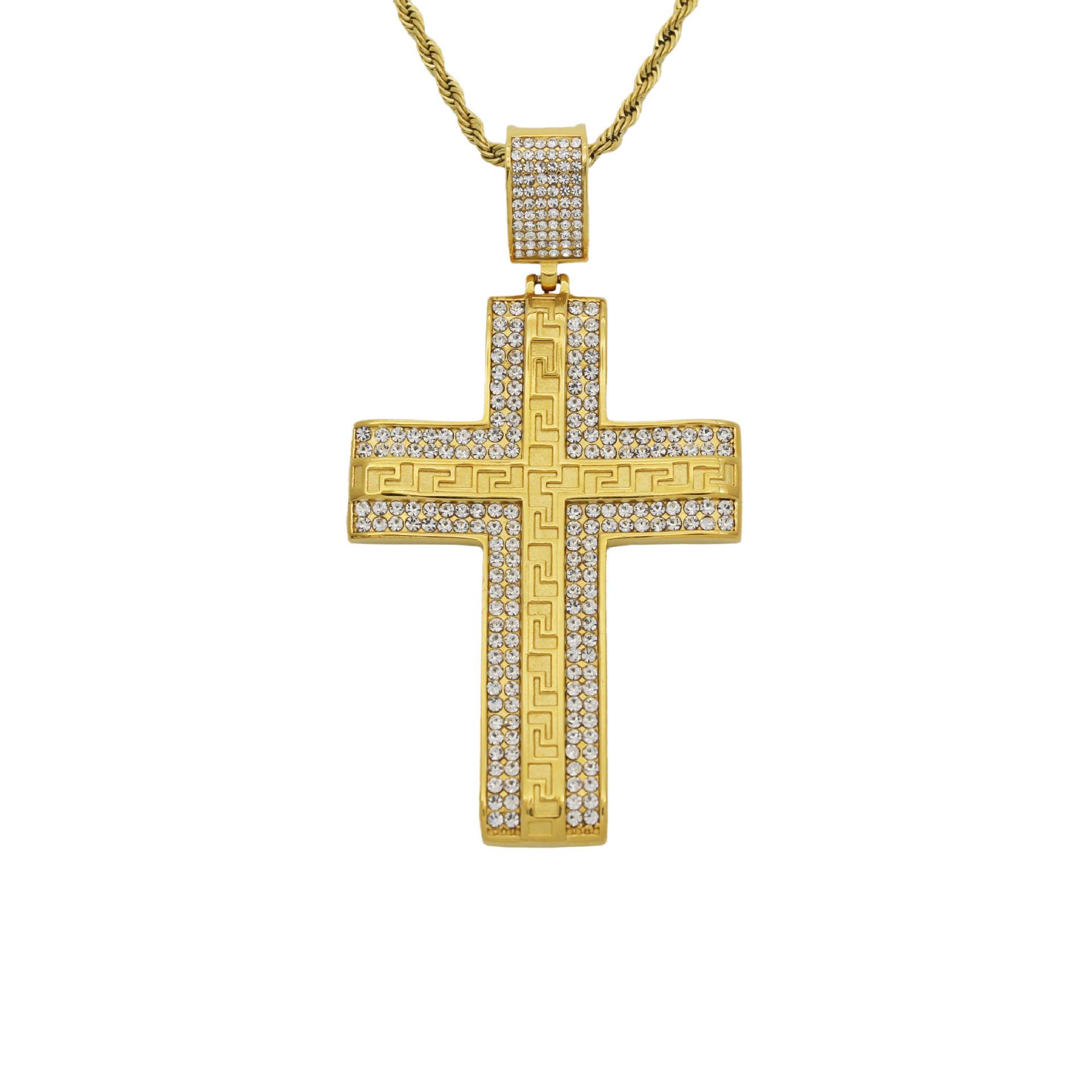 New Design Stainless Steel Christian Jesus Cross Pendant Necklace Jewelry Ice Out Bling Rhinestone Vintage Cross Crystal Pendant