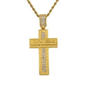 Wholesale Hip Hop Rhinestone Jewelry Stainless Steel Gold Plated Iced Out Crystal Christian Jesus Cross Pendant Necklace Jewelry