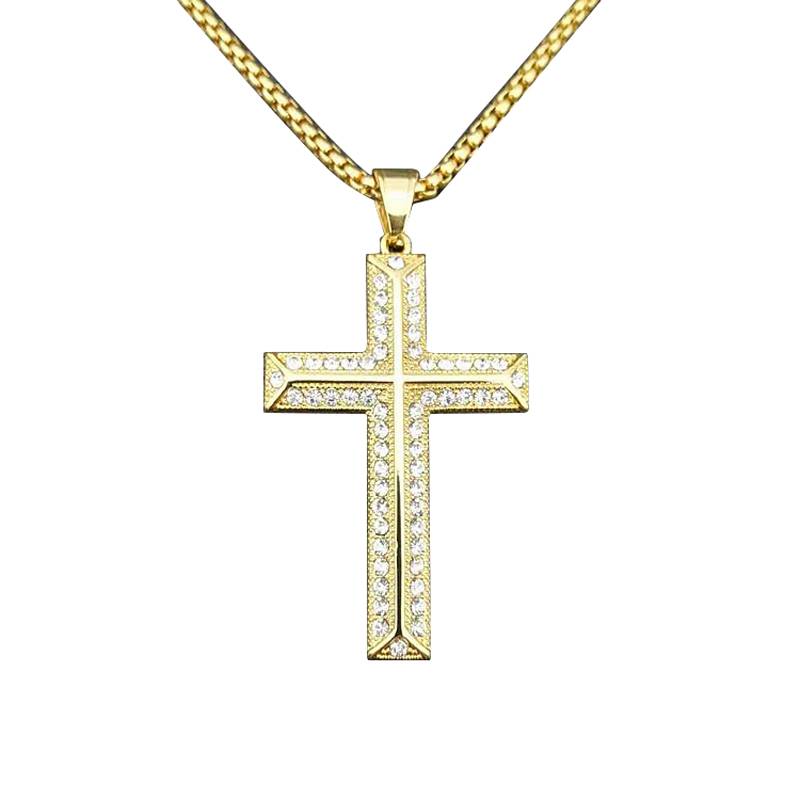 欧美境外热销新款嘻哈hiphop饰品 钛钢镀金镶钻十字架吊坠