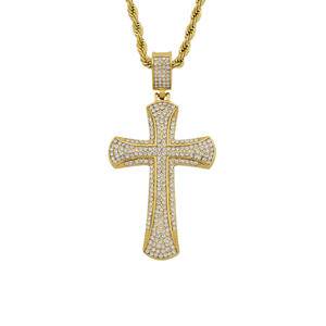 New Wholesale Fashion Gold Plated Cross Necklaces Stainless Steel Ice Out Christian Jesus Crystal Cross Pendant Necklace Jewelry