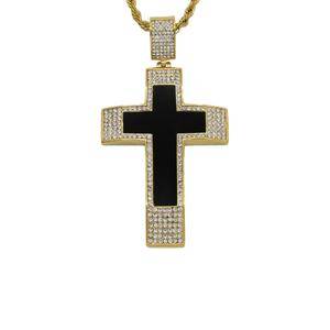 Factory Wholesale Luxury Crystal Pendants Jewelry Stainless Steel Black Brilliant Christian Jesus Cross Pendant Necklace Jewelry