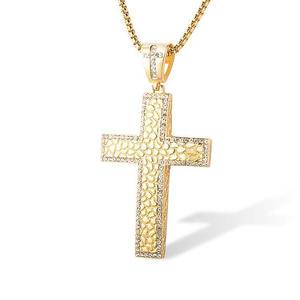 New Personality Inlaid Crystal Iced Out Cross Pendant Stainless Steel Vacuum Gold Plating Christian Jesus Cross Pendant Necklace