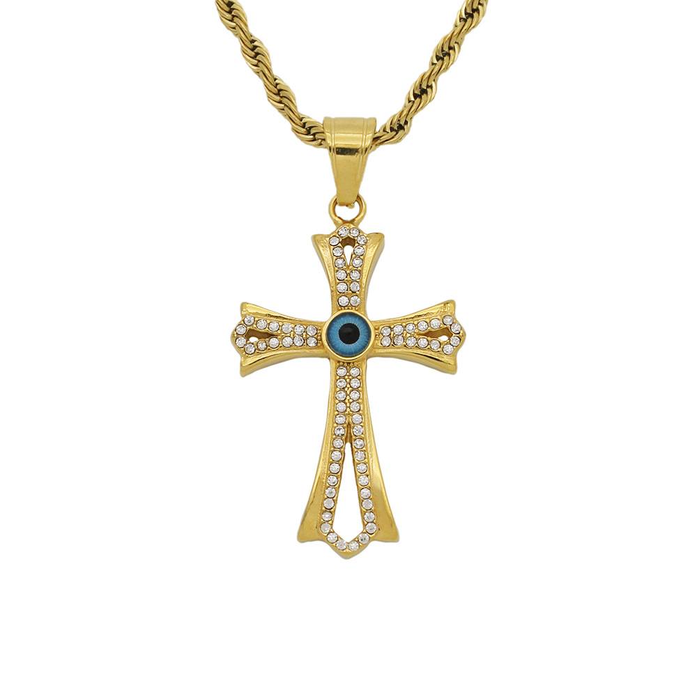 Fashion Stainless Steel Christian Jesus Cross Pendant Necklace Jewelry Pave Rhinestone Cross Religion Blue Bead Pendants Jewelry