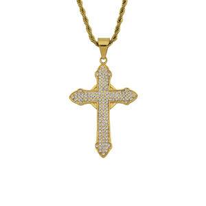 Wholesale Trendy Stainless Steel Gold Plated Cross Pendant Jewelry Hiphop Ice Out Christian Jesus Cross Pendant Necklace Jewelry