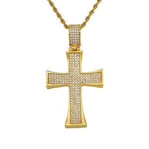 New Hip Hop Jewelry Stainless Steel Gold Plated Luxury Crystal Rhinestone Ice Out Christian Jesus Cross Pendant Necklace Jewelry