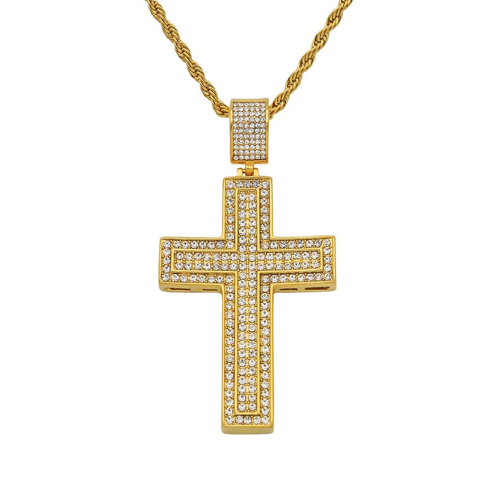 欧美外贸宗教饰品 新款316不锈钢镀金十字架吊坠项链